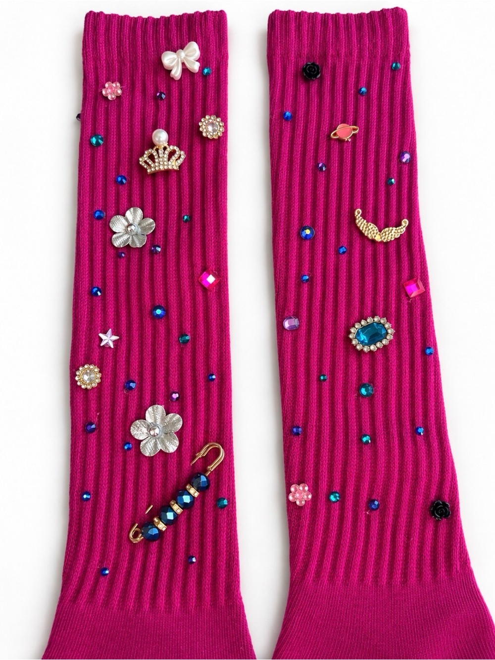 NWOT Pink Bling Slouch Scrunch Socks Rhinestones & Charms - Picture 5 of 5